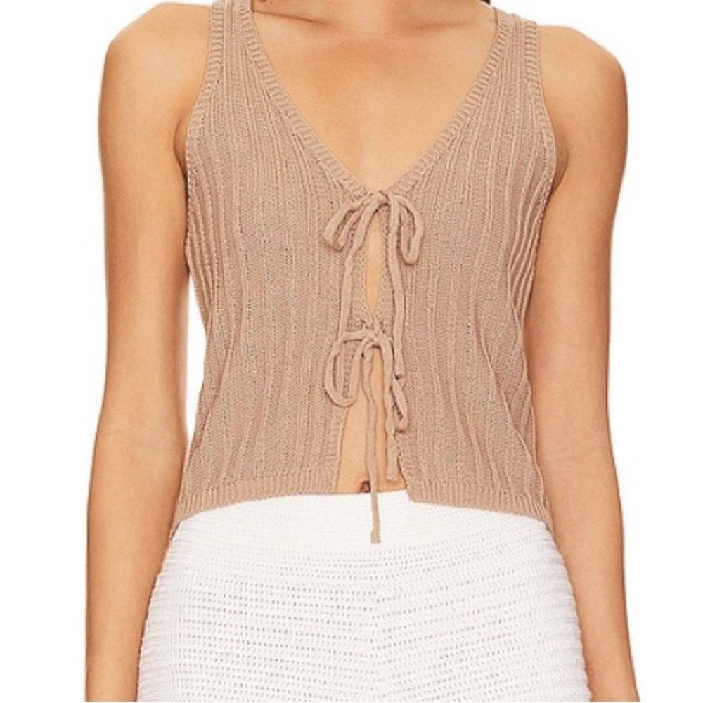 More To Come Anaya Tie Front Top in Taupe